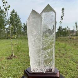 10.36LB Top Natural clear quartz obelisk quartz crystal point wand+stand WA136