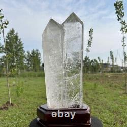 10.36LB Top Natural clear quartz obelisk quartz crystal point wand+stand WA136