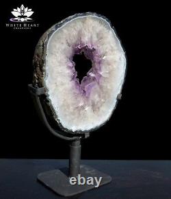 14.5 Amethyst Crystal Geode Plate & Cast Iron Stand 11.4 Lbs FREE SHIPPING