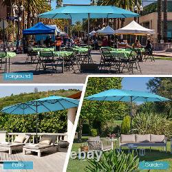 15FT Double-Sided Twin Patio Umbrella Sun Shade Outdoor Crank Market Turquoise