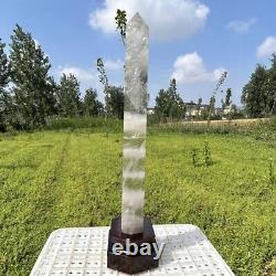 15.37LB Top Natural clear quartz Obelisk quartz crystal point wand Reiki +stand