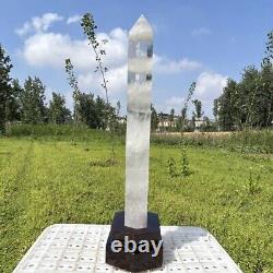 16.19LB Top Natural clear quartz Obelisk quartz crystal point wand Reiki +stand