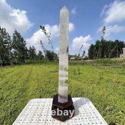 17.24LB Top Natural clear quartz Obelisk quartz crystal point wand Reiki +stand
