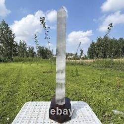 17.24LB Top Natural clear quartz Obelisk quartz crystal point wand Reiki +stand