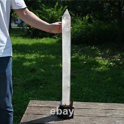 19.5LB Natural Clear Quartz Crystal Obelisk Crystal Tower Wand Point and Stand