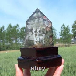 1.07kg Top Natural Ghost Obelisk quartz crystal wand point Reiki +stand XAA6