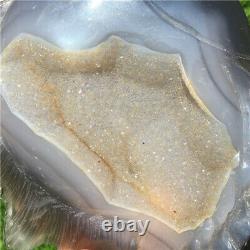 1.29LB Natural agate geode Fish Carved Quartz crystal healing +stand ET379-CIA