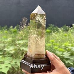 1.38kg Top Natural smoky citrine Obelisk quartz crystal point wand+stand WA278