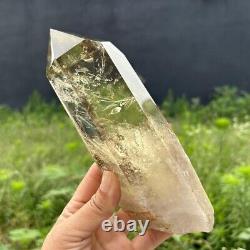 1.38kg Top Natural smoky citrine Obelisk quartz crystal point wand+stand WA278