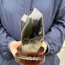 1.75kg Top Natural smoky citrine Obelisk quartz crystal point wand+stand WA307