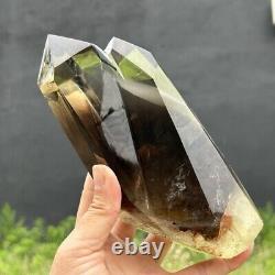 1.75kg Top Natural smoky citrine Obelisk quartz crystal point wand+stand WA307