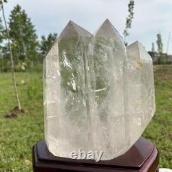 20.74LB Top Natural clear quartz obelisk quartz crystal point wand+stand WA135