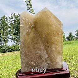 22.02LB Top Natural hair Crystal obelisk quartz crystal point wand+stand WA138