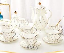 22 Pc Elegant Golden Trim Tea Set 40 oz Teapot, Golden Stand Service/4 FREE SHIP