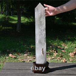 25.7LB Natural Clear Quartz Crystal Obelisk Crystal Tower Wand Point and Stand