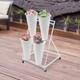 2 Layers Metal Flower Display Stand with 4 Buckets Moving Florist Bouquet Shelf