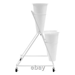 2 Layers Metal Flower Display Stand with 4 Buckets Moving Florist Bouquet Shelf