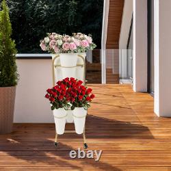 2 Layers Metal Flower Display Stand with 6 Buckets Moving Florist Bouquet Shelf