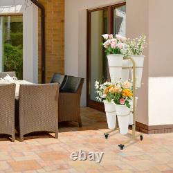 2 Layers Metal Flower Display Stand with 6 Buckets Moving Florist Bouquet Shelf