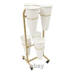 2 Layers Metal Flower Display Stand with 6 Buckets Moving Florist Bouquet Shelf