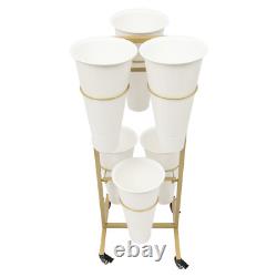 2 Layers Metal Flower Display Stand with 6 Buckets Moving Florist Bouquet Shelf