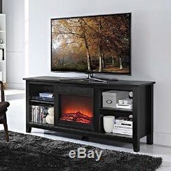 2-in-1 Black Wood TV Stand with Electric Fireplace Space Heater FREE SHIPPING