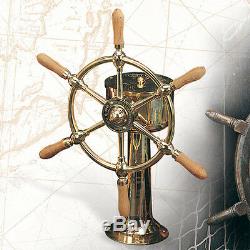 30 Solid Brass Ship Wheel with Wood Handles & Stand