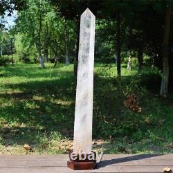 37.84LB Natural clear quartz Obelisk Quartz Crystal Point Wand +Stand WA474