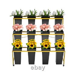 3 Layers Flower Display Stand Outdoor Plant Cart Shelf With 12PCS Buckets Wheels