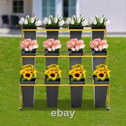 3 Layers Flower Display Stand Outdoor Plant Cart Shelf With 12PCS Buckets Wheels