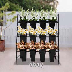 3 Layers Metal Flower Display Stand with 12PCS Buckets for Garden Florist