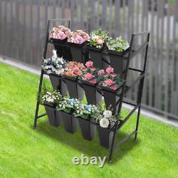 3 Layers Metal Flower Display Stand with 12PCS Buckets for Garden Florist