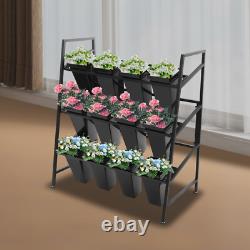 3 Layers Metal Flower Display Stand with 12PCS Buckets for Garden Florist
