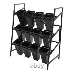 3 Layers Metal Flower Display Stand with 12PCS Buckets for Garden Florist