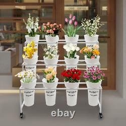 3 Tier Moving Shelf Flower Display Stand Metal Flower Display Rack + 12 Buckets