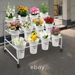 3 Tier Moving Shelf Flower Display Stand Metal Flower Display Rack + 12 Buckets