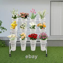 3 Tier Moving Shelf Flower Display Stand Metal Flower Display Rack + 12 Buckets
