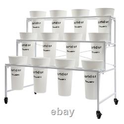 3 Tier Moving Shelf Flower Display Stand Metal Flower Display Rack + 12 Buckets
