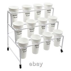 3 Tier Moving Shelf Flower Display Stand Metal Flower Display Rack + 12 Buckets
