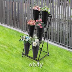 3-tier Flower Display Stand Flower Display Stand with 12 Pieces Buckets Black