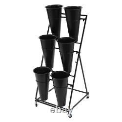 3-tier Flower Display Stand Flower Display Stand with 12 Pieces Buckets Black
