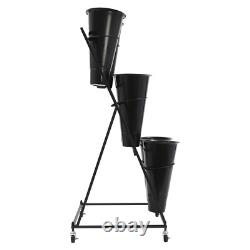 3-tier Flower Display Stand Flower Display Stand with 12 Pieces Buckets Black