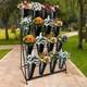 4 Tier Flower Display Stand, 16Pcs Buckets Metal Plant Stand with Wheels, Black