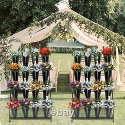 4 Tier Flower Display Stand, 16Pcs Buckets Metal Plant Stand with Wheels, Black