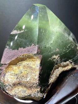 5.13LB Natural green ghost quartz obelisk crystal wand point healing+stand