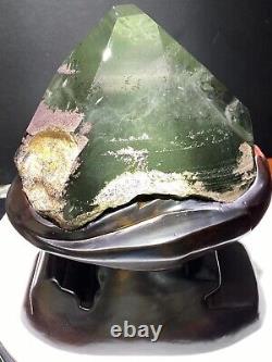 5.13LB Natural green ghost quartz obelisk crystal wand point healing+stand