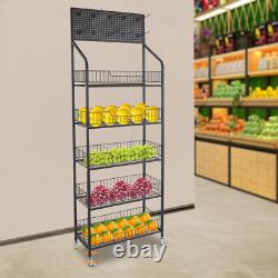 5 Tier Retail Display Rack Iron Snack Shelves Snack Rack Stand with Hooks & Wheels