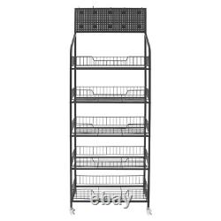 5 Tier Retail Display Rack Iron Snack Shelves Snack Rack Stand with Hooks & Wheels