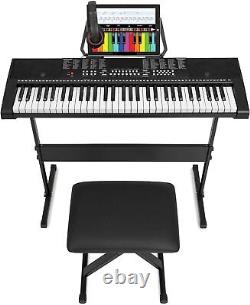 61 Key Electronic Piano Keyboard Stand Stool Headphones Mic Teaching Mode Kit