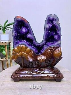 63LB Natural High quality Amethyst Crystal Church Cathedral Geode Mineral+stand